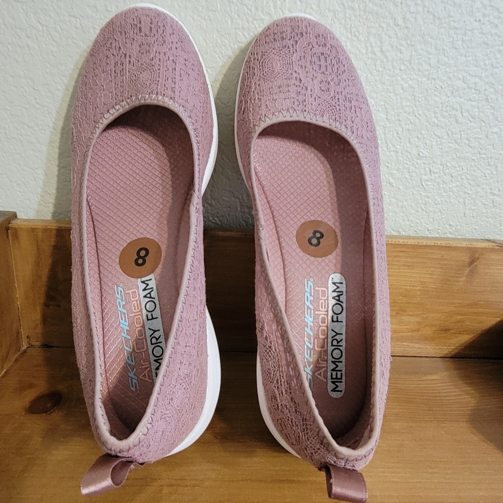 Skechers Lace Knit Arya Airy Days Shoes SIZE 8 fit small Dusty Rose LIKE NEW - Picture 2 of 6